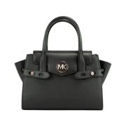 Michael Kors Carmen Medium Black Gold Saffiano Leather Satchel Handbag...