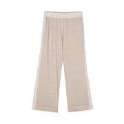 Le Tricot Perugia Beige Linen Blend Cropped Trousers Beige, Dam