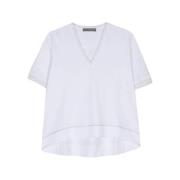 D.Exterior Vit V-ringad Lurex Trim T-Shirt White, Dam