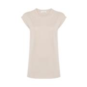 Le Tricot Perugia Beige Finstickad Cap-Sleeve Topp Beige, Dam