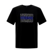 Herno Bomull Logo T-Shirt Regular Fit Korta ärmar Black, Herr