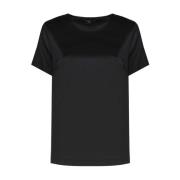 Guess Svart Silke T-shirt Rund Hals Korta ärmar Black, Dam