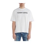 Tommy Jeans Oversize Vit T-shirt med Tryckt Logo White, Herr