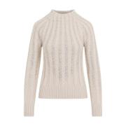 Ermanno Scervino Vit Smok Turtleneck Sweater Beige, Dam