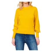 Armani Exchange Gul Tröja Ribbade Muddar Puff Ärmar Yellow, Dam