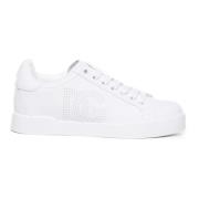 Dolce & Gabbana Vita Lädersneakers med Perforerad Logotyp White, Dam