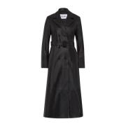 IVY OAK Svart läder trenchcoat midi längd Black, Dam