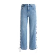 Alice + Olivia Blå Lace-Up Cropped Jeans Blue, Dam