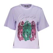 Cavalli Class Slim Fit T-shirt med Logotryck för Kvinnor Purple, Dam