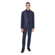 Boggi Milano Herringbone Linne Kostym Stil Capri Blue, Herr