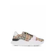 Burberry Sneakers med Vintage Check-mönster och touch-rem Beige, Dam