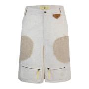 Untitled Artworks Broderad Hampblandning Dragkedja Shorts Beige, Herr