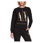 Armani Exchange Svart Tryckt Långärmad Sweatshirt Black, Dam