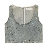 Self Portrait Rhinestone Embellished Crop Top Blå Blue, Dam