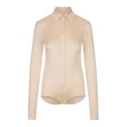 Sportmax Vit Skjorta Slim Fit Knappstängning Beige, Dam