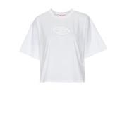 Diesel Crop T-shirt med Ovalt Logo Patch White, Dam