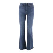 Frame Hög Midja Flared Hem Denim Jeans Blue, Dam