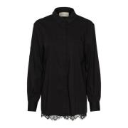 Cream Puff Sleeve Shirt med Spetspanel Black, Dam