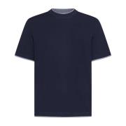 Brunello Cucinelli Blå Bomullst-shirt med Crew Neck Blue, Herr