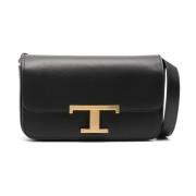 Tod's Svart Läder Axelväska Logo-Spänne Black, Dam