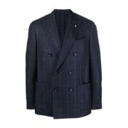 Lardini Rutig Ull/Kashmir Blazer Blue, Herr