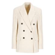 Brunello Cucinelli Elegant Ivory Double-Breasted Blazer Beige, Dam