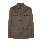 Canali Brun Ull Kashmir Blandningsknappjacka Brown, Herr