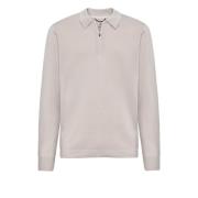 Boggi Milano Stickad Tech Polo Shirt i Merinoull Beige, Herr