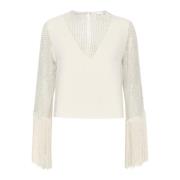 Karen by Simonsen Paillettblus med Fransar Beige, Dam