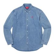 Supreme Begränsad Upplaga Denim Skjorta med Patch Logo Blue, Herr