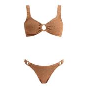 Hunza G Rynkad Metallisk Bikini Set med Ringar Brown, Dam