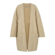 Cortana Beige Melange Ull Linne Oversized Jacka Beige, Dam