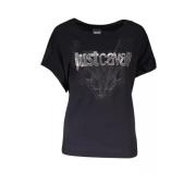 Just Cavalli Svart polyester T-shirt med korta ärmar Black, Dam