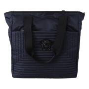 Versace Blå Nylon Toteväska med Läderdetaljer Blue, Dam
