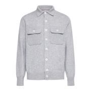 Brunello Cucinelli Kashmir Stickad Skjorta med Krage Gray, Herr