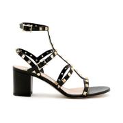 Valentino Garavani Svarta Lädersandaler med Rockstud Dekoration Black,...