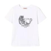 Twinset Vit T-shirt med Jaguar Grafik White, Dam