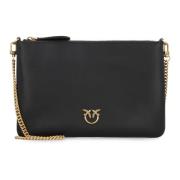 Pinko Love Birds Läder Crossbody Väska Black, Dam