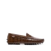 Tod's Brun Krokodileffekt Platta Skor Brown, Dam