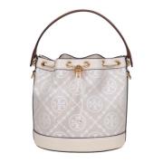 Tory Burch Monogram Jacquard Bucket Väska Beige, Dam