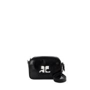 Courrèges Svart Läder Kamera Crossbody Black, Dam