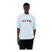 Marni Logo Print T-shirt i bomullsjersey White, Herr