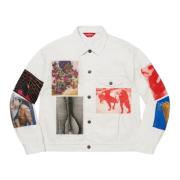 Supreme Begränsad upplaga Denim Trucker Jacket Vit Multicolor, Herr