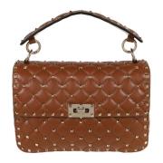 Valentino Garavani Spike Rockstud Läder Axelväska Brown, Dam