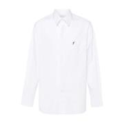 Salvatore Ferragamo Broderad Poplin Skjorta Klassisk Krage White, Herr