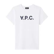 A.p.c. Klassiskt Logot-shirt - Vit/Marinblå White, Dam