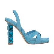 Alma EN Pena Kristall Häl Läder Sandal Blue, Dam