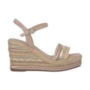 Alma EN Pena Rhinestone Wedge Sandal with Braided Detail Beige, Dam