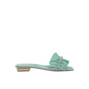 Alma EN Pena Ruffle Flat Sandal Green, Dam