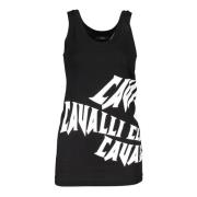 Cavalli Class Svart Bomull Tank Top med Logo Print Black, Dam